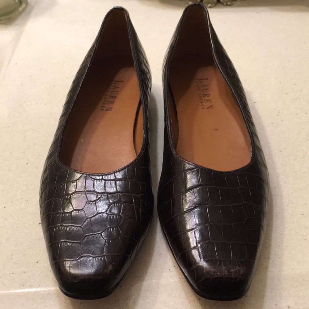 Ralph Lauren Croc Embossed Flats 7.5 AA Narrow